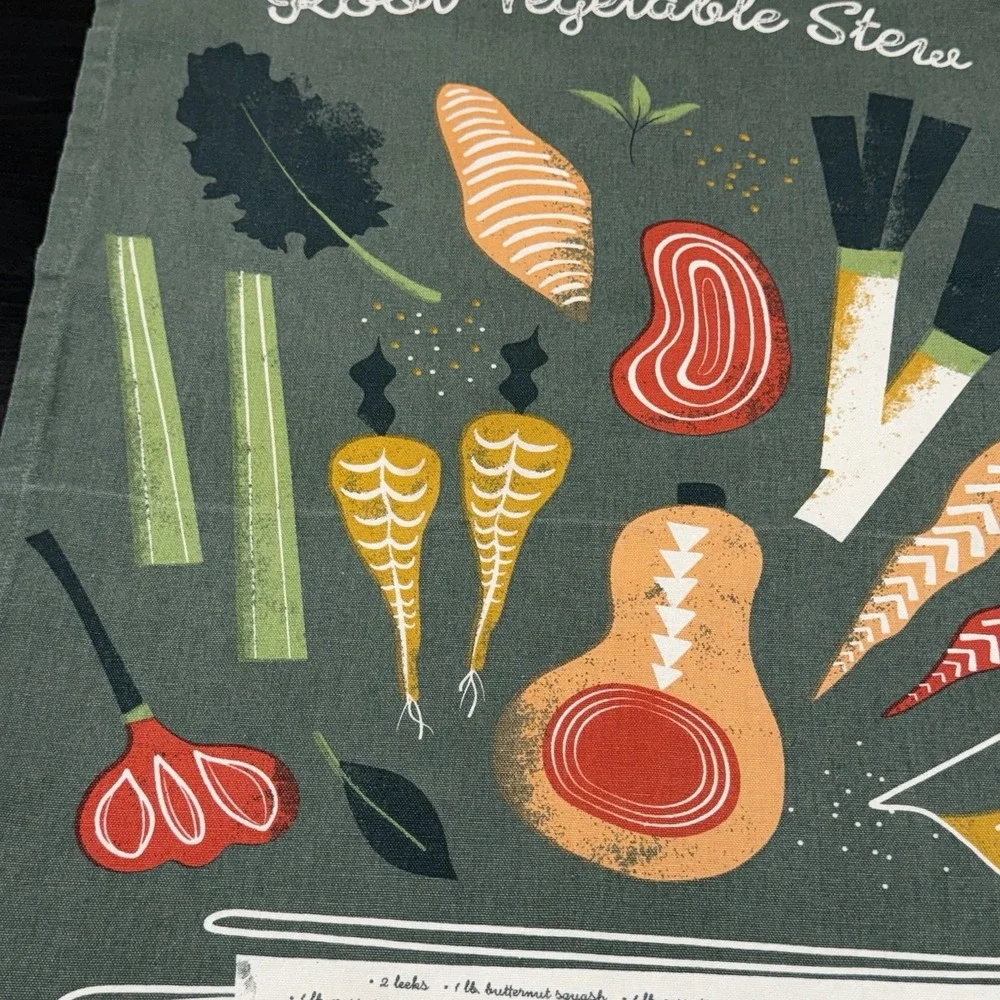 Crate and Barrel Tea Towel Root Vegtable Stew 100% Cotton 20